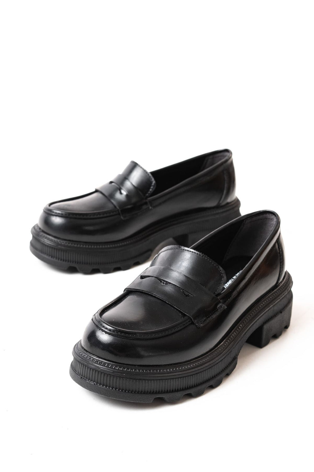 Ayakkabı Aşkı Siyah Rugan Günlük Yüksek Tabanlı Loafer Ayakkabı
