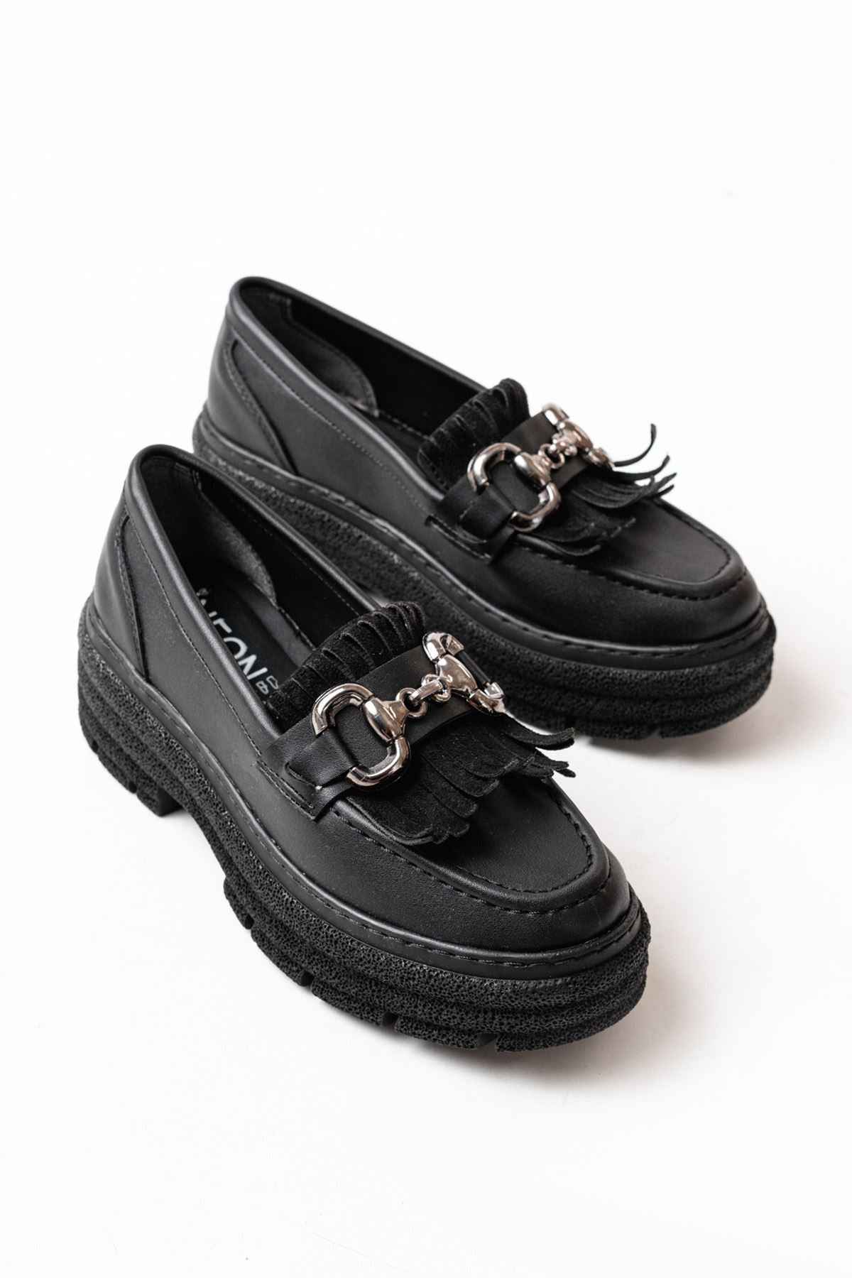 Ayakkabı Aşkı 749-750 Siyah Tokalı Günlük Yüksek Tabanlı Loafer Ayakkabı