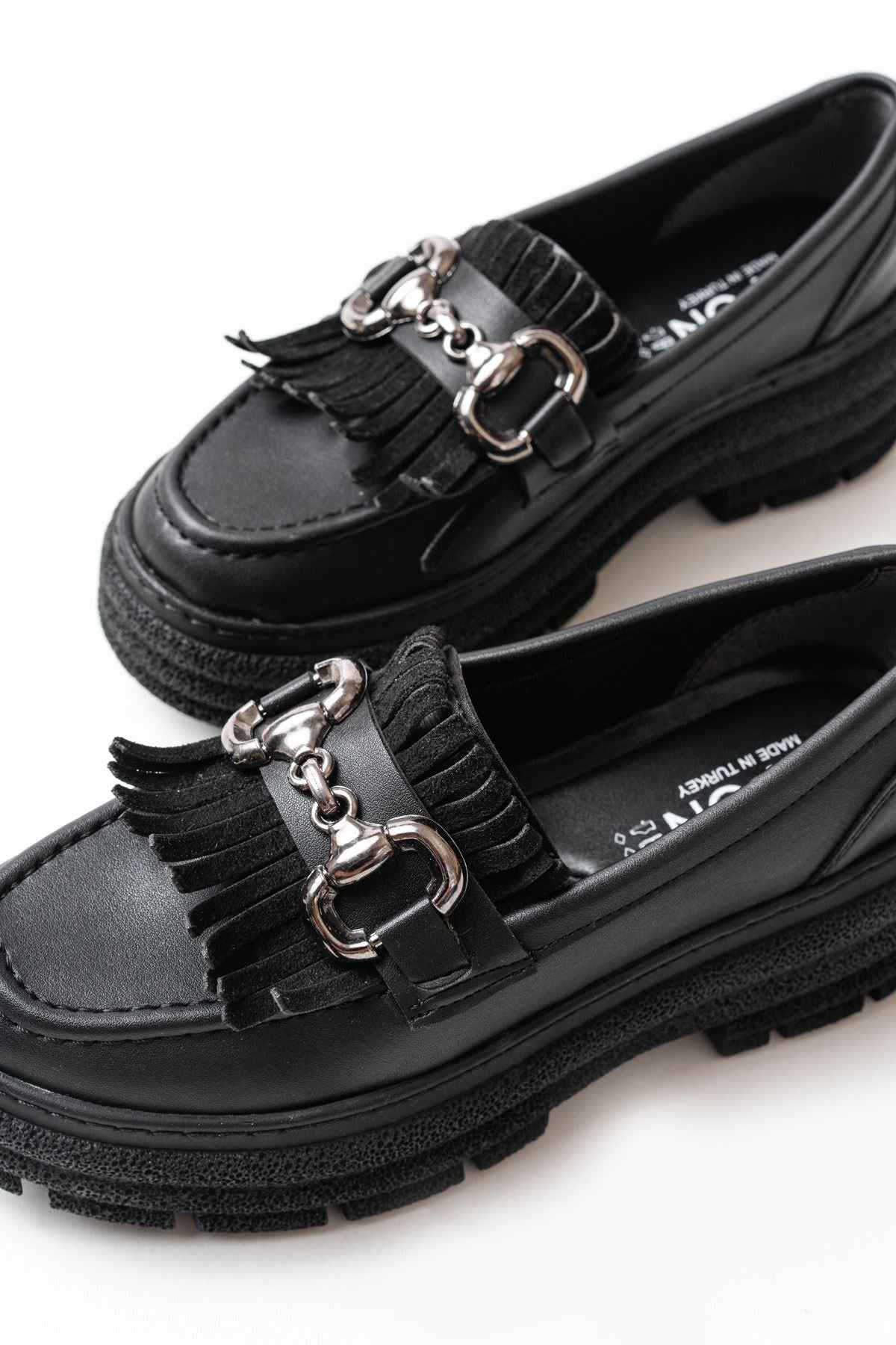 Ayakkabı Aşkı 749-750 Siyah Tokalı Günlük Yüksek Tabanlı Loafer Ayakkabı