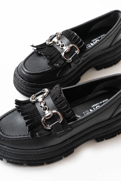 Ayakkabı Aşkı Siyah Tokalı Günlük Yüksek Tabanlı Loafer Ayakkabı