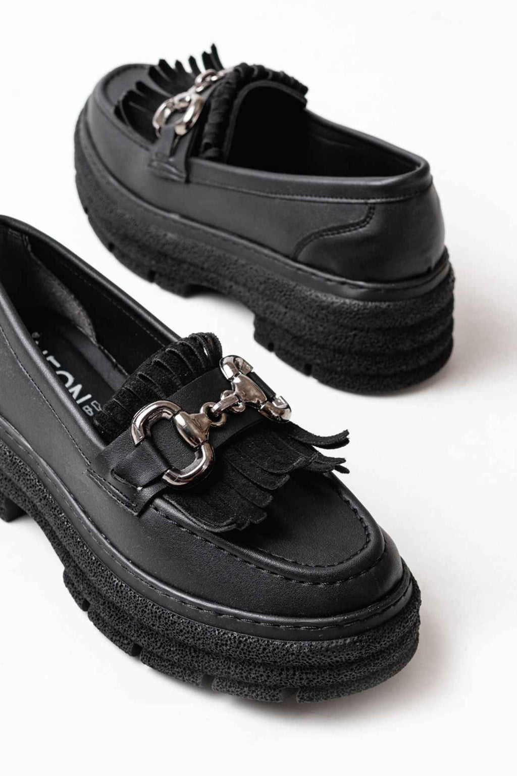 Ayakkabı Aşkı 749-750 Siyah Tokalı Günlük Yüksek Tabanlı Loafer Ayakkabı