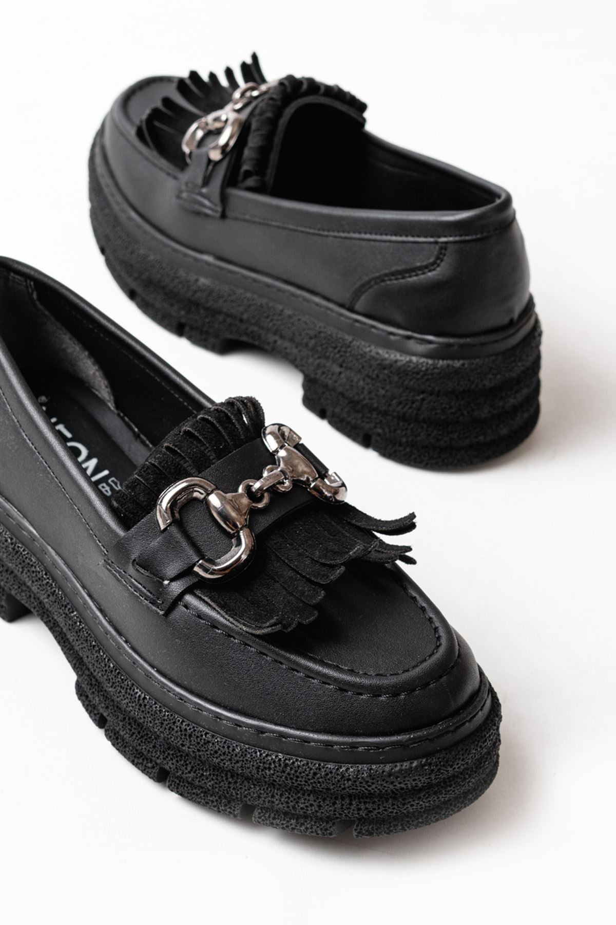 Ayakkabı Aşkı Siyah Tokalı Günlük Yüksek Tabanlı Loafer Ayakkabı