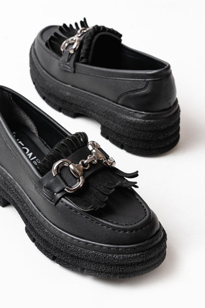 Ayakkabı Aşkı Siyah Tokalı Günlük Yüksek Tabanlı Loafer Ayakkabı