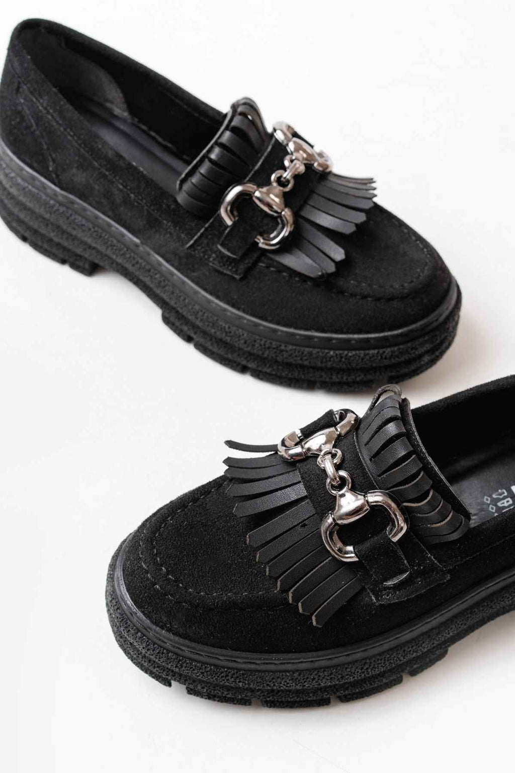 Ayakkabı Aşkı 749-750 Siyah Süet Tokalı Günlük Yüksek Tabanlı Loafer Ayakkabı