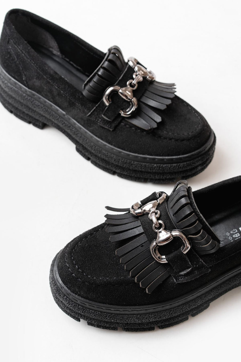 Ayakkabı Aşkı Siyah Süet Tokalı Günlük Yüksek Tabanlı Loafer Ayakkabı