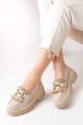 Ayakkabı Aşkı Bej Tokalı Günlük Yüksek Tabanlı Loafer Ayakkabı - Ayakkabı Aşkı