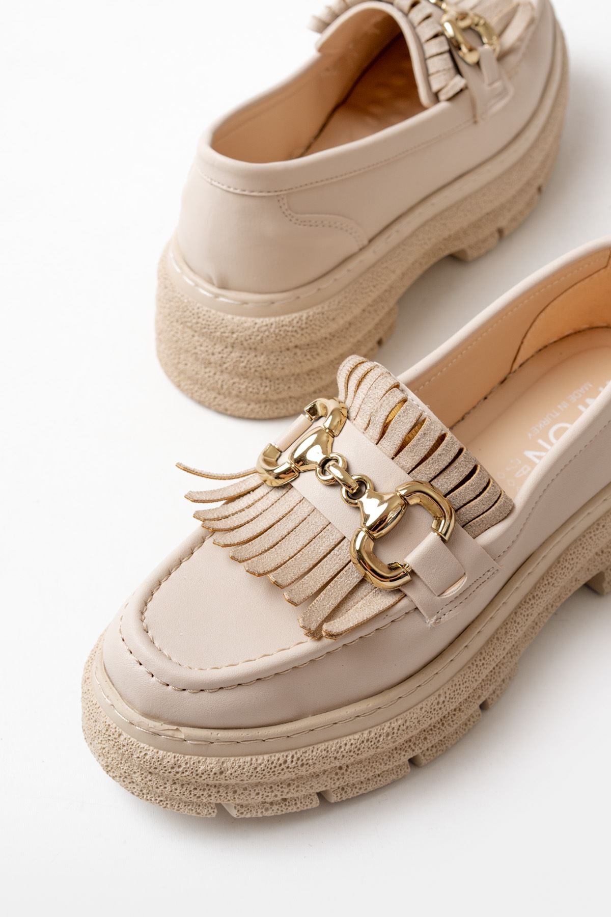 Ayakkabı Aşkı Bej Tokalı Günlük Yüksek Tabanlı Loafer Ayakkabı - Ayakkabı Aşkı