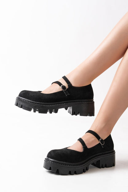 Ayakkabı Aşkı Siyah Süet Günlük Yüksek Tabanlı Loafer Ayakkabı