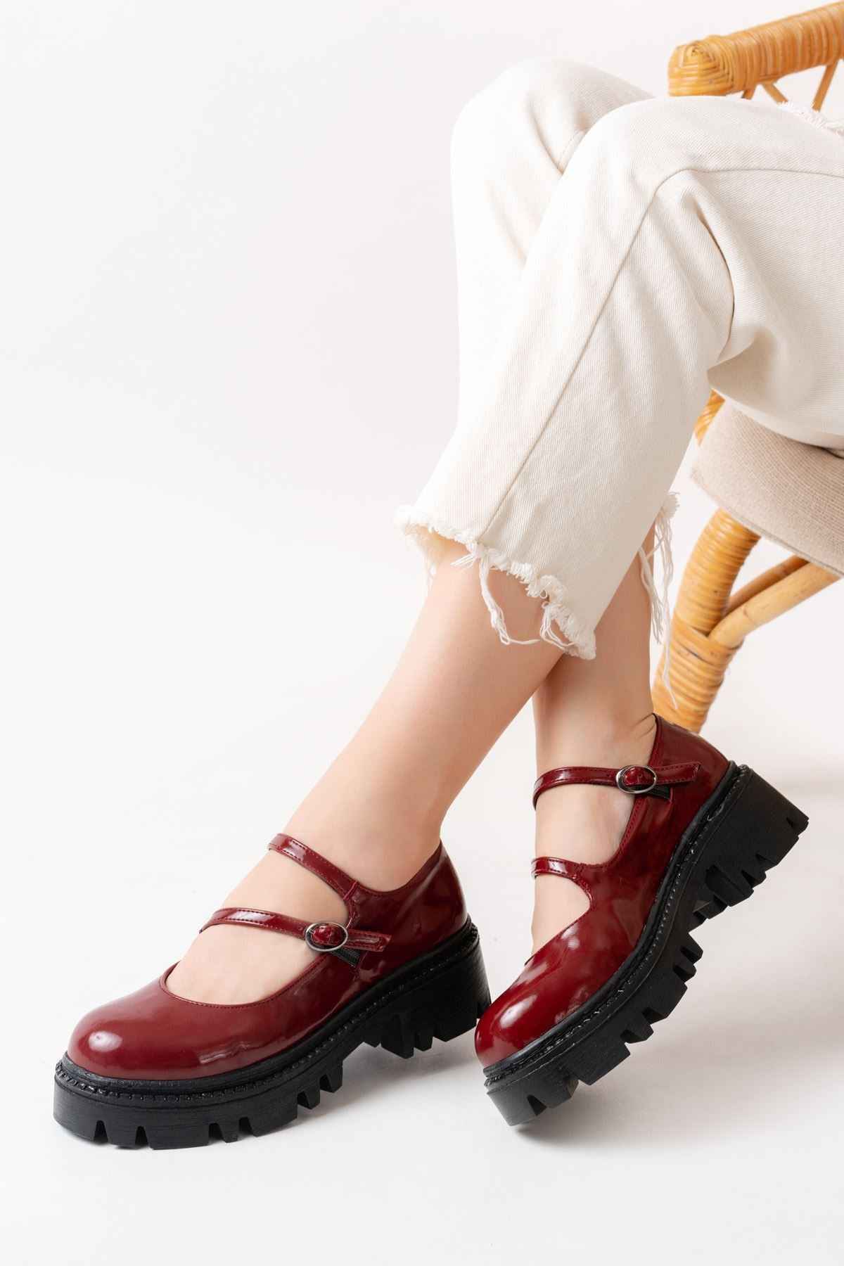 Ayakkabı Aşkı 868-756 Bordo Rugan Günlük Yüksek Tabanlı Loafer Ayakkabı