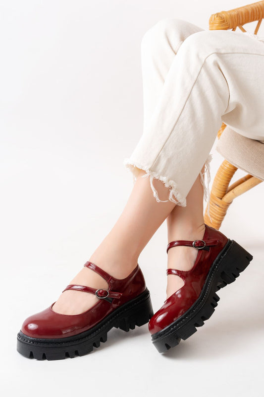 Ayakkabı Aşkı Bordo Rugan Günlük Yüksek Tabanlı Loafer Ayakkabı