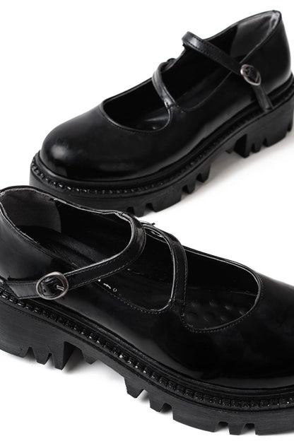 Ayakkabı Aşkı Siyah Rugan Günlük Yüksek Tabanlı Loafer Ayakkabı