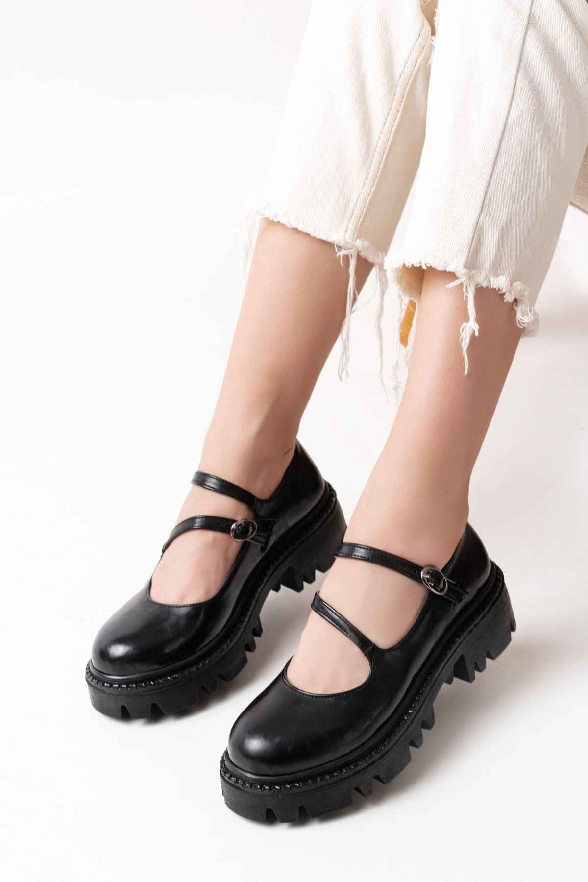 Ayakkabı Aşkı 868-756 Siyah Rugan Günlük Yüksek Tabanlı Loafer Ayakkabı