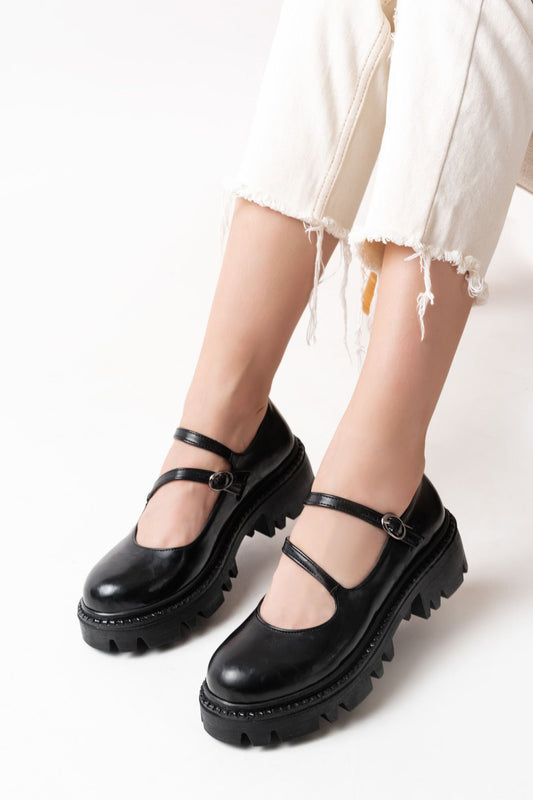 Ayakkabı Aşkı Siyah Rugan Günlük Yüksek Tabanlı Loafer Ayakkabı