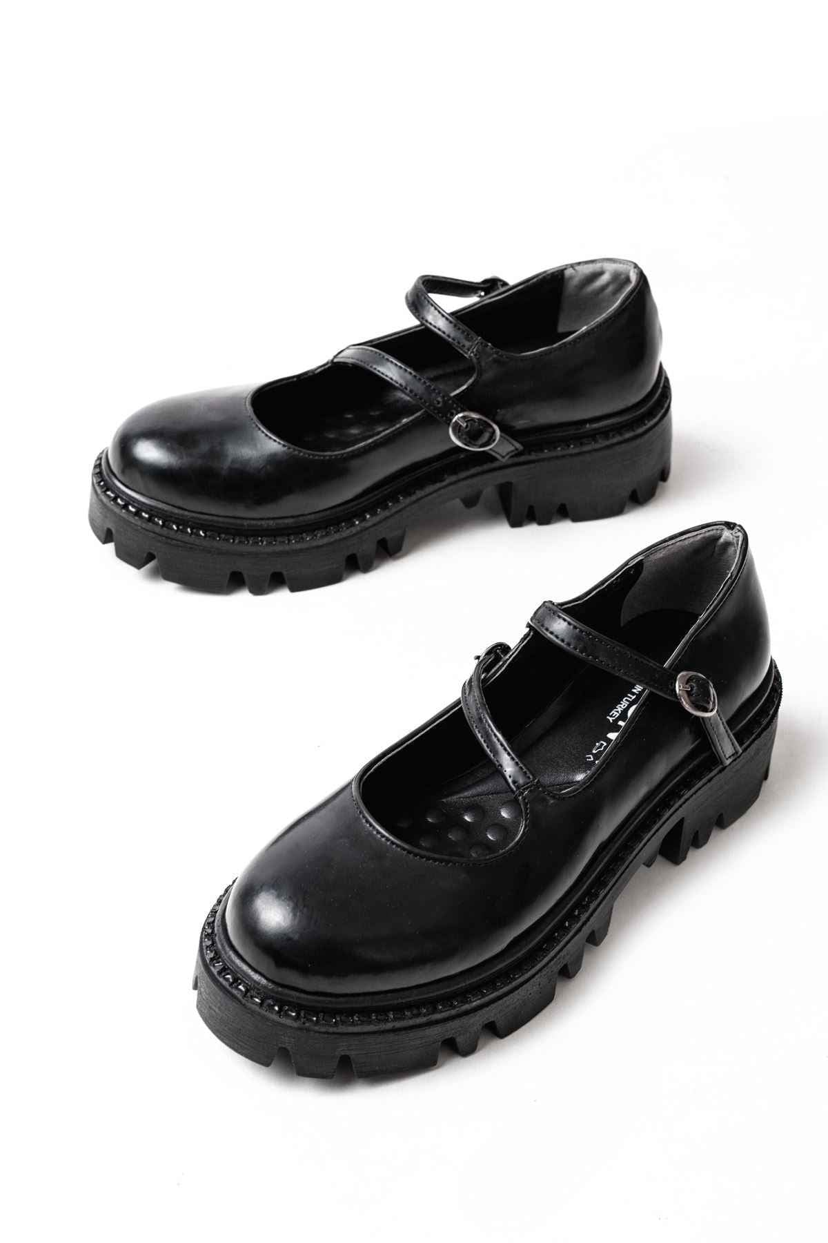 Ayakkabı Aşkı 868-756 Siyah Rugan Günlük Yüksek Tabanlı Loafer Ayakkabı