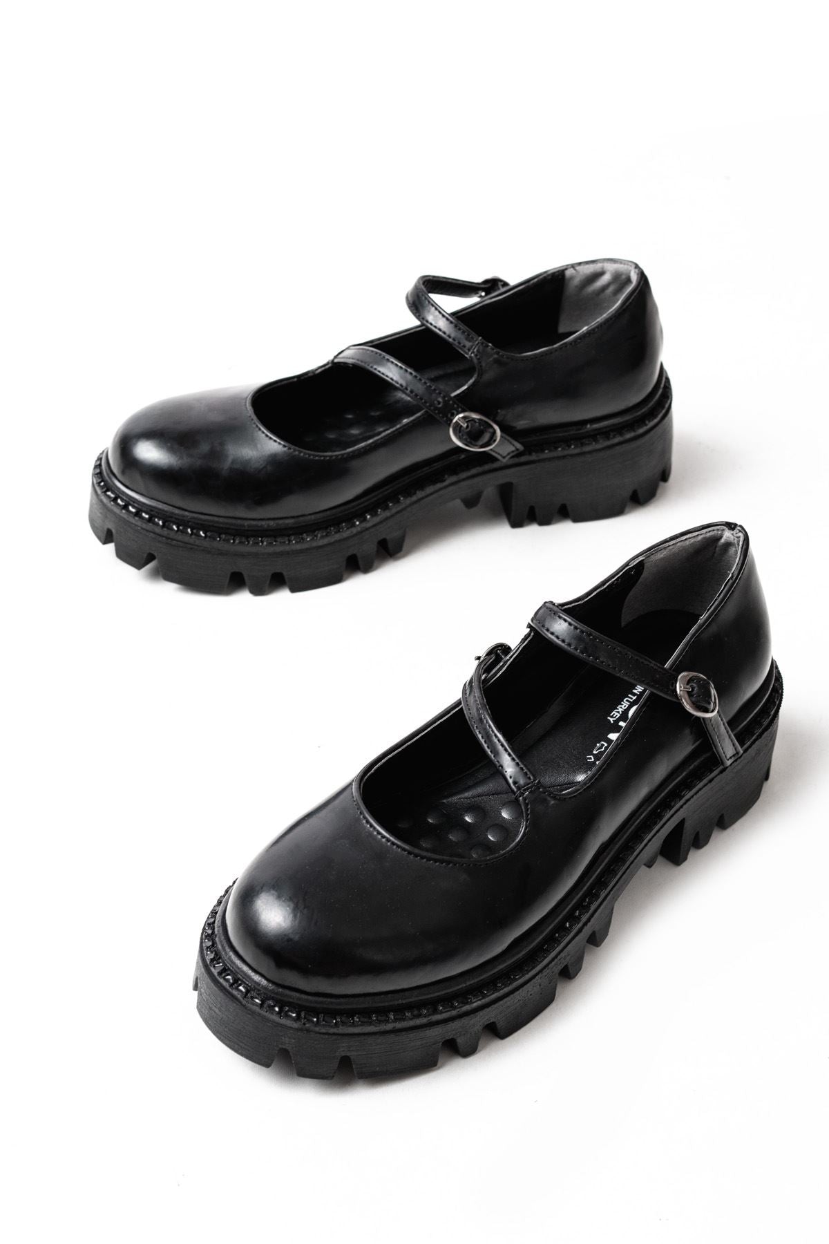 Ayakkabı Aşkı Siyah Rugan Günlük Yüksek Tabanlı Loafer Ayakkabı