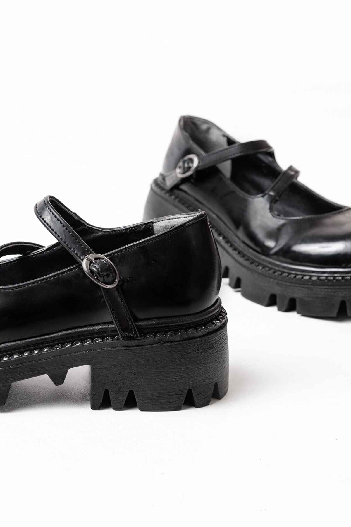 Ayakkabı Aşkı 868-756 Siyah Rugan Günlük Yüksek Tabanlı Loafer Ayakkabı
