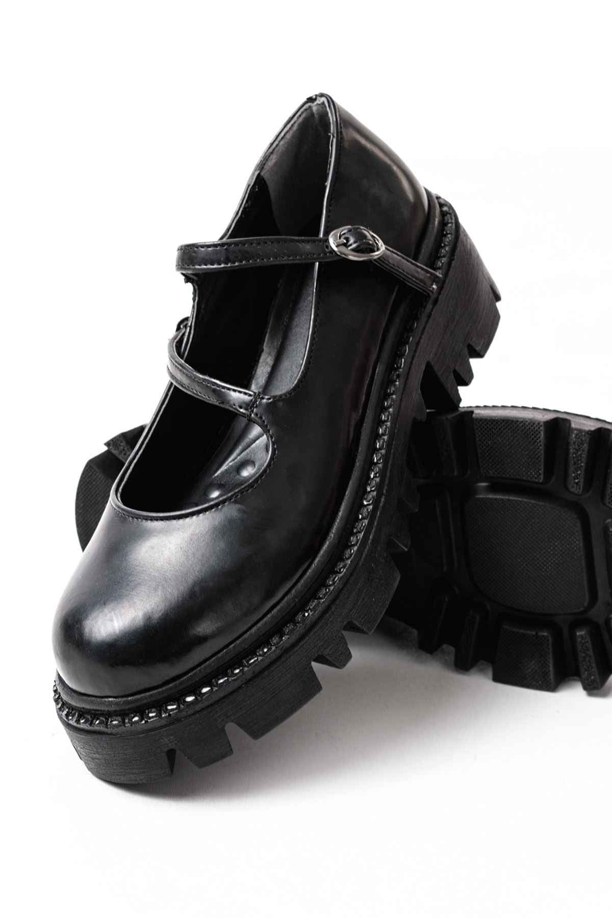 Ayakkabı Aşkı 868-756 Siyah Rugan Günlük Yüksek Tabanlı Loafer Ayakkabı