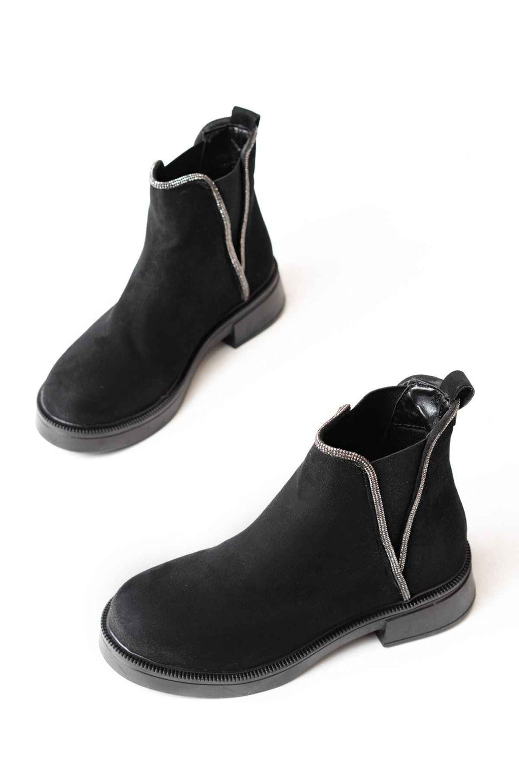 Ayakkabı Aşkı 02-02 Siyah Süet Taş Aksesuarlı Lastikli Günlük Kadın Bot