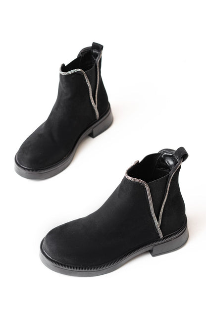 Ayakkabı Aşkı Siyah Süet Taş Aksesuarlı Lastikli Günlük Kadın Bot