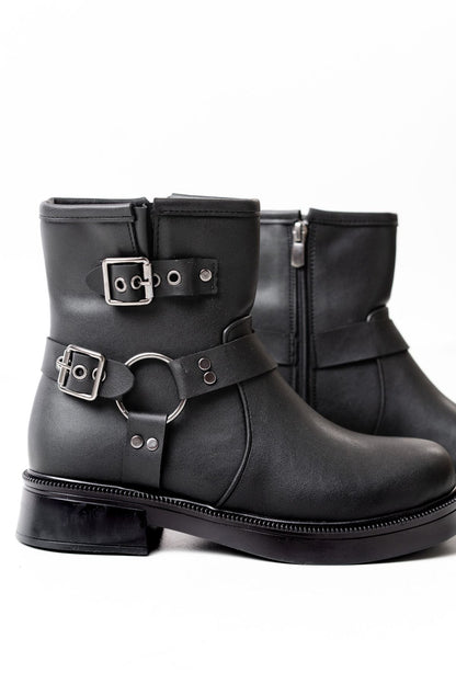 Ayakkabı Aşkı Siyah Toka Aksesuarlı Fermuarlı Günlük Kadın Bot