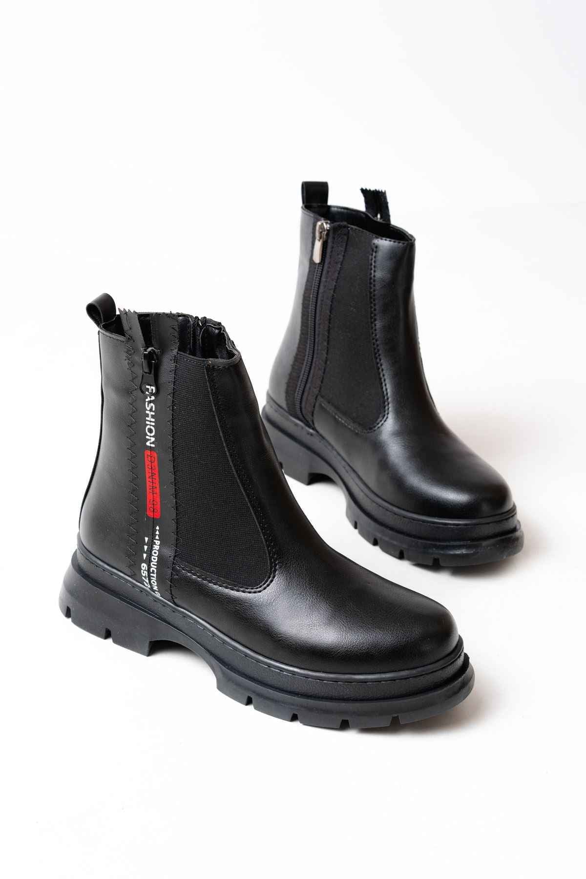 Ayakkabı Aşkı Asm-086 Siyah Fashion Aksesuarlı Fermuarlı Günlük Kadın Bot