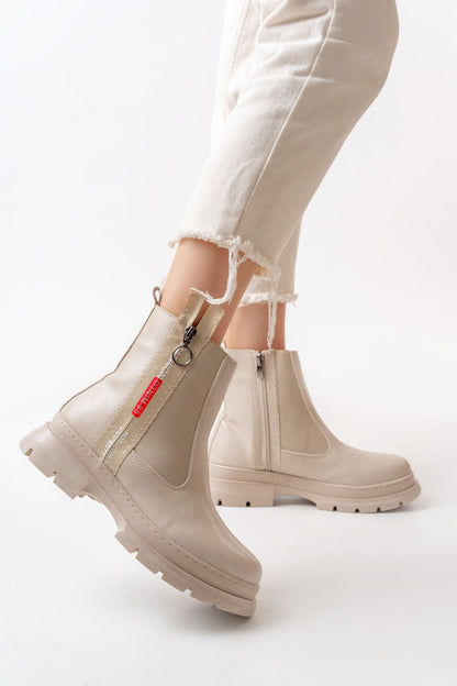 Ayakkabı Aşkı Bej Fashion Aksesuarlı Fermuarlı Günlük Kadın Bot