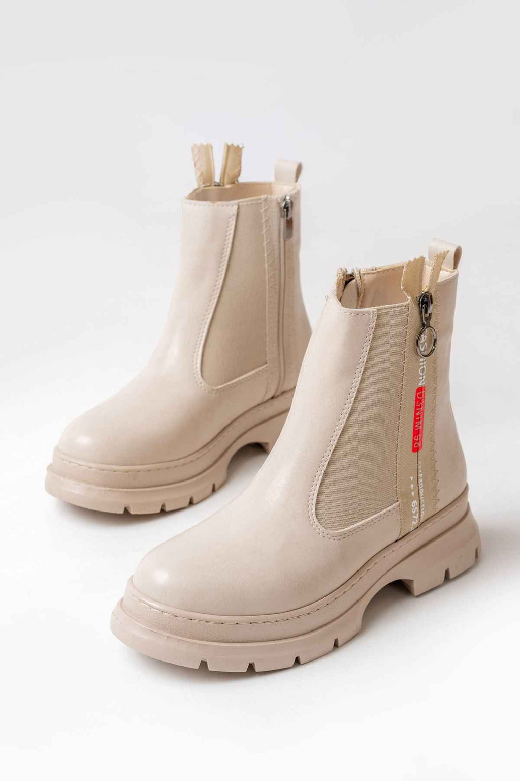 Ayakkabı Aşkı Asm-086 Bej Fashion Aksesuarlı Fermuarlı Günlük Kadın Bot