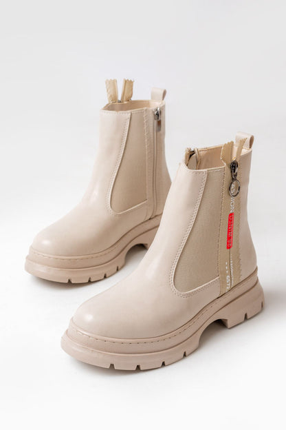 Ayakkabı Aşkı Bej Fashion Aksesuarlı Fermuarlı Günlük Kadın Bot