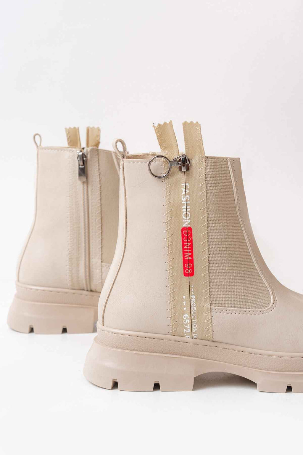 Ayakkabı Aşkı Asm-086 Bej Fashion Aksesuarlı Fermuarlı Günlük Kadın Bot