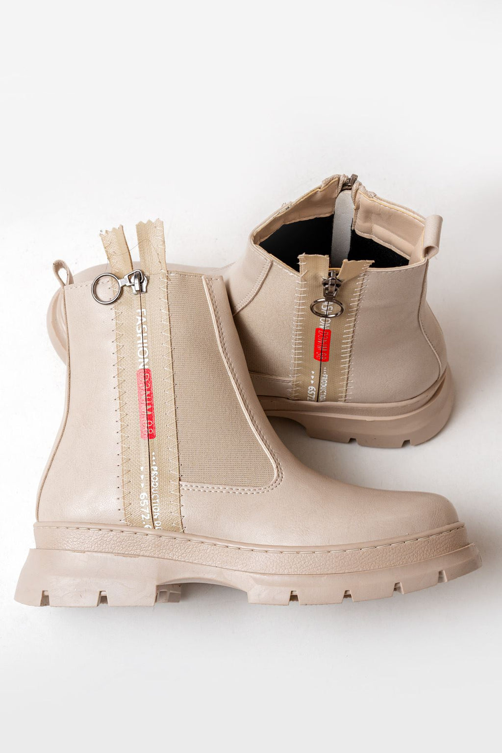 Ayakkabı Aşkı Bej Fashion Aksesuarlı Fermuarlı Günlük Kadın Bot - Ayakkabı Aşkı