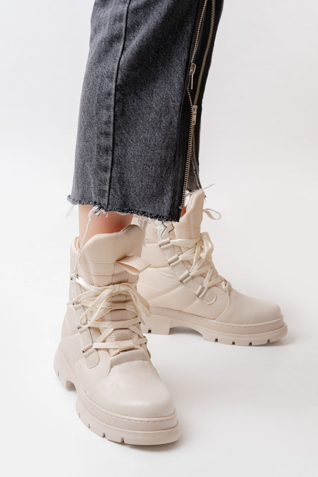 Ayakkabı Aşkı Bej Bağcıklı Su Geçirmez Kadın Kar Botu - Ayakkabı Aşkı