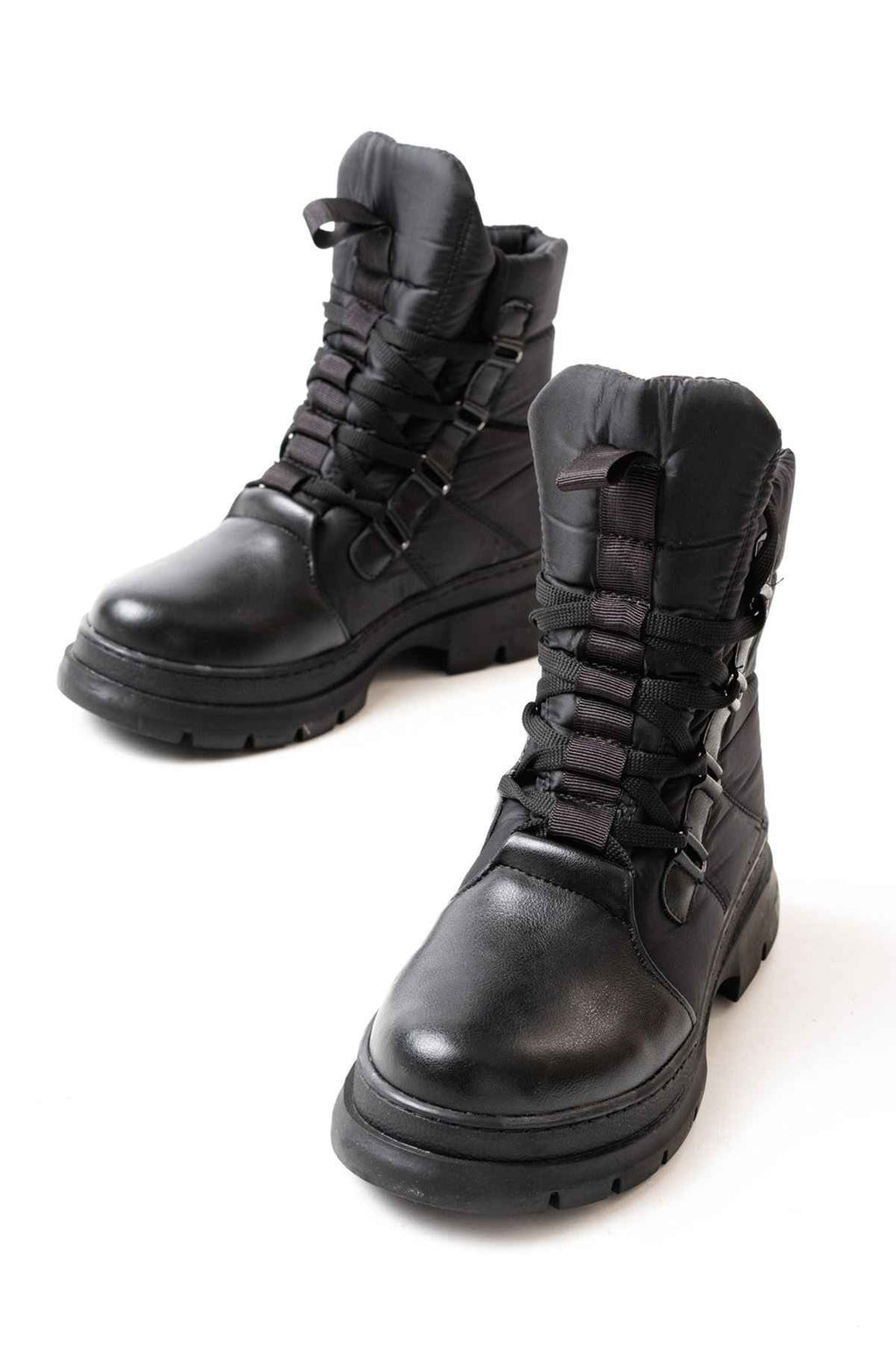 Ayakkabı Aşkı Asm-083 Siyah Bağcıklı Su Geçirmez Kadın Kar Botu