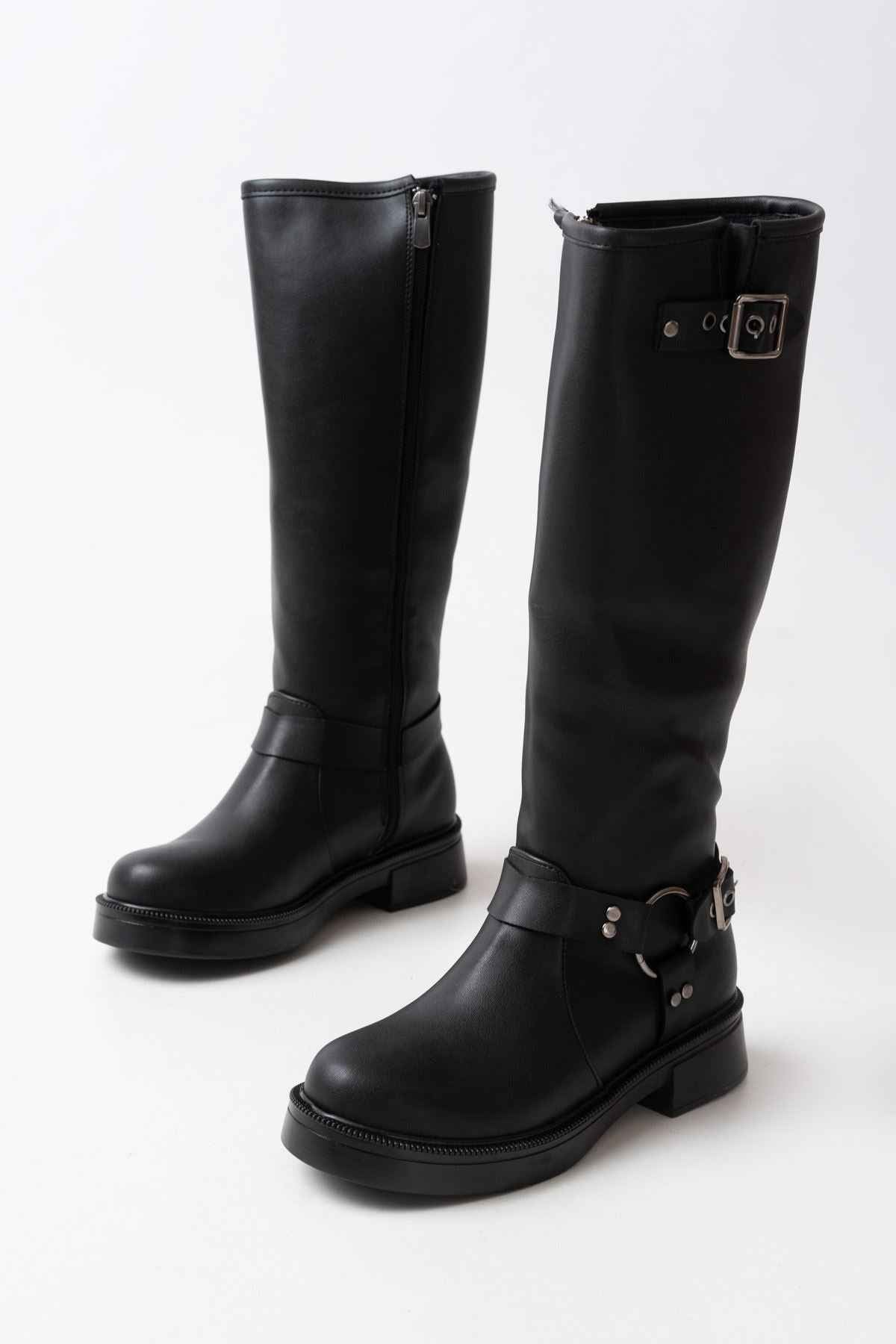 Ayakkabı Aşkı 02-312 Siyah Toka Aksesuarlı Fermuarlı Günlük Kadın Çizme