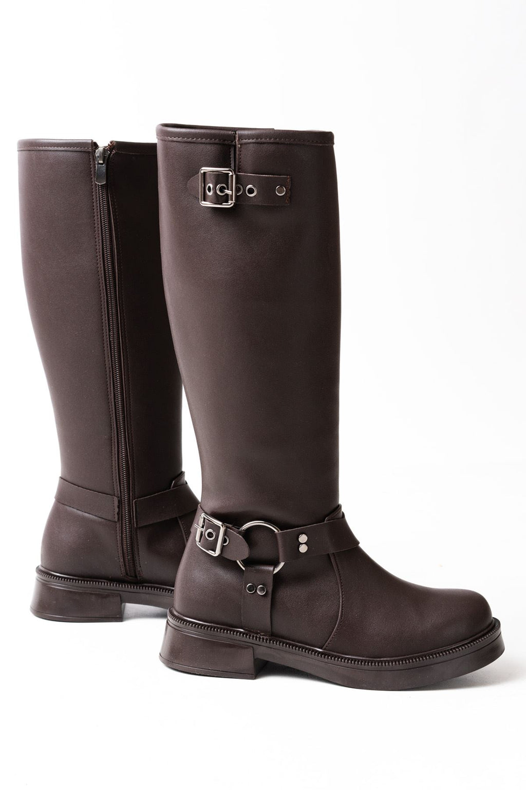 Ayakkabı Aşkı Kahverengi Toka Aksesuarlı Fermuarlı Günlük Kadın Çizme - Ayakkabı Aşkı