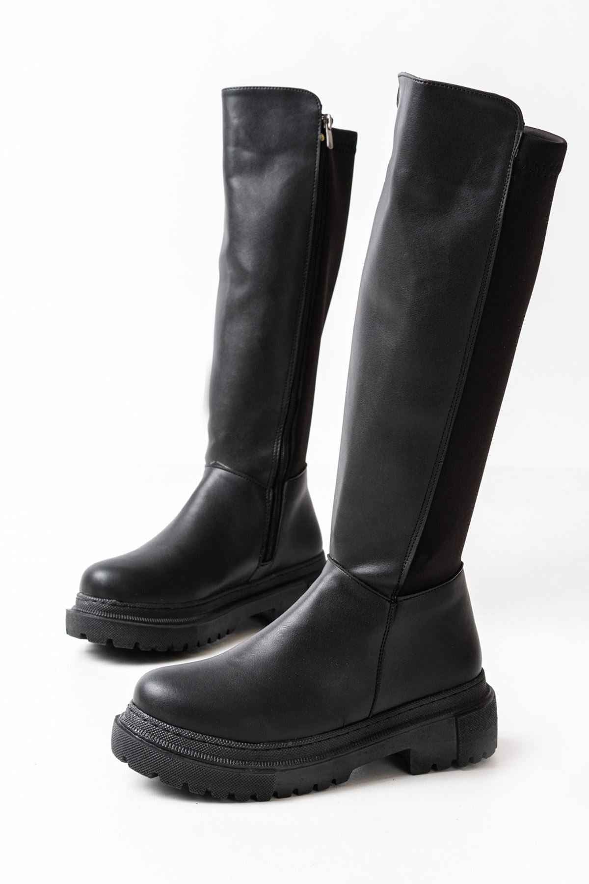 Ayakkabı Aşkı 812-305 Siyah Arkası Streç Fermuarlı Günlük Kadın Çizme