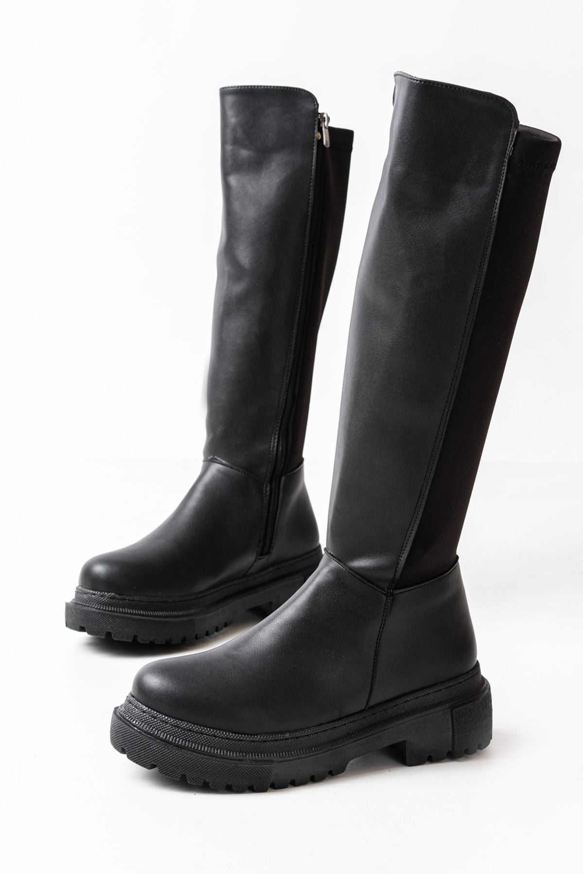 Ayakkabı Aşkı Siyah Arkası Streç Fermuarlı Günlük Kadın Çizme