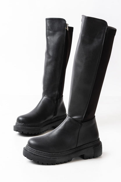 Ayakkabı Aşkı Siyah Arkası Streç Fermuarlı Günlük Kadın Çizme