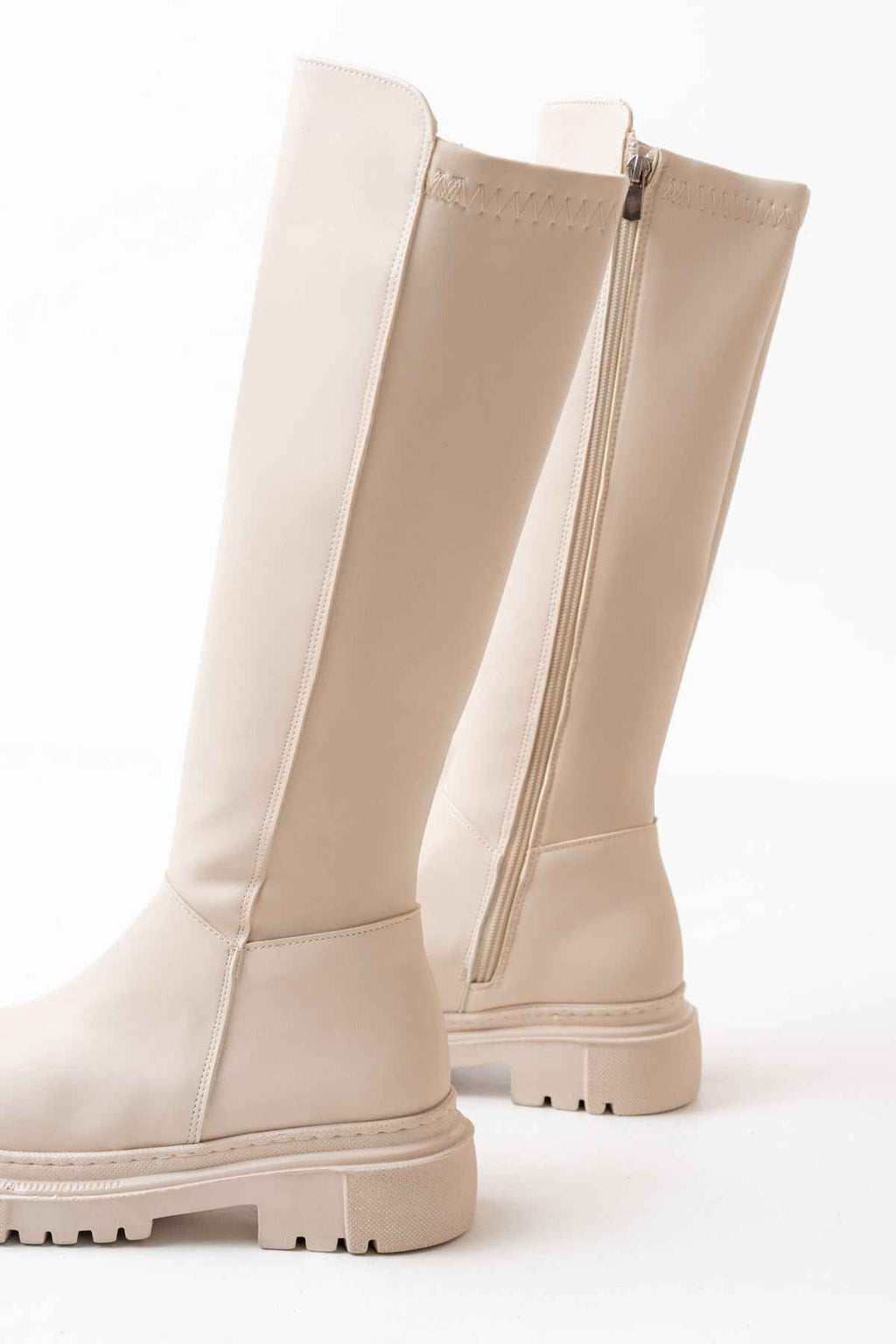 Ayakkabı Aşkı 812-305 Bej Arkası Streç Fermuarlı Günlük Kadın Çizme