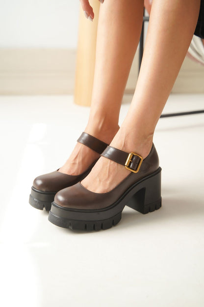 Ayakkabı Aşkı Kahverengi Günlük Yüksek Topuklu Platform Loafer Kadın Ayakkabı