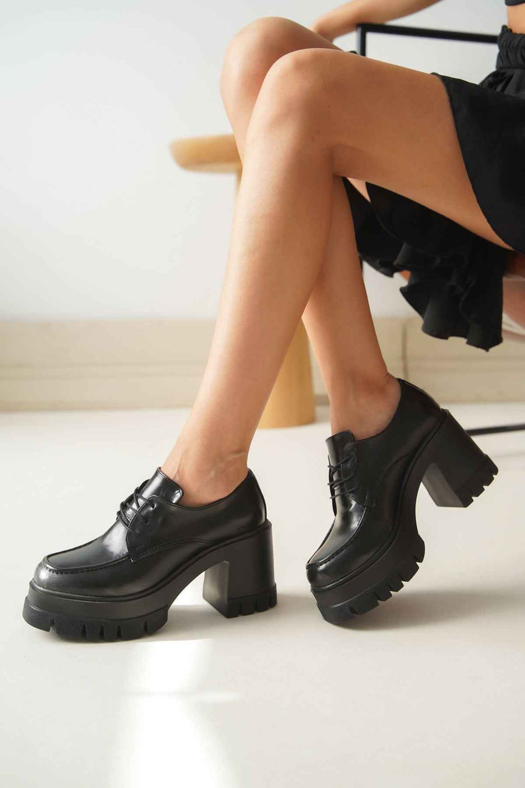 Ayakkabı Aşkı Nvl-507 Siyah Günlük Yüksek Topuklu Platform Loafer Kadın Ayakkabı