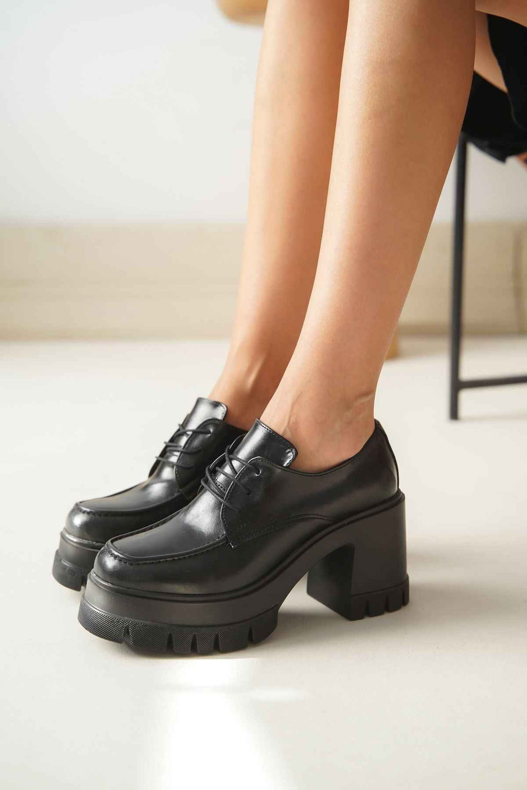 Ayakkabı Aşkı Nvl-507 Siyah Günlük Yüksek Topuklu Platform Loafer Kadın Ayakkabı