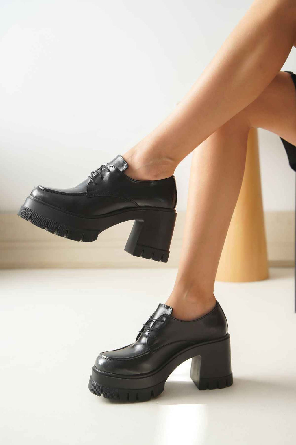 Ayakkabı Aşkı Nvl-507 Siyah Günlük Yüksek Topuklu Platform Loafer Kadın Ayakkabı