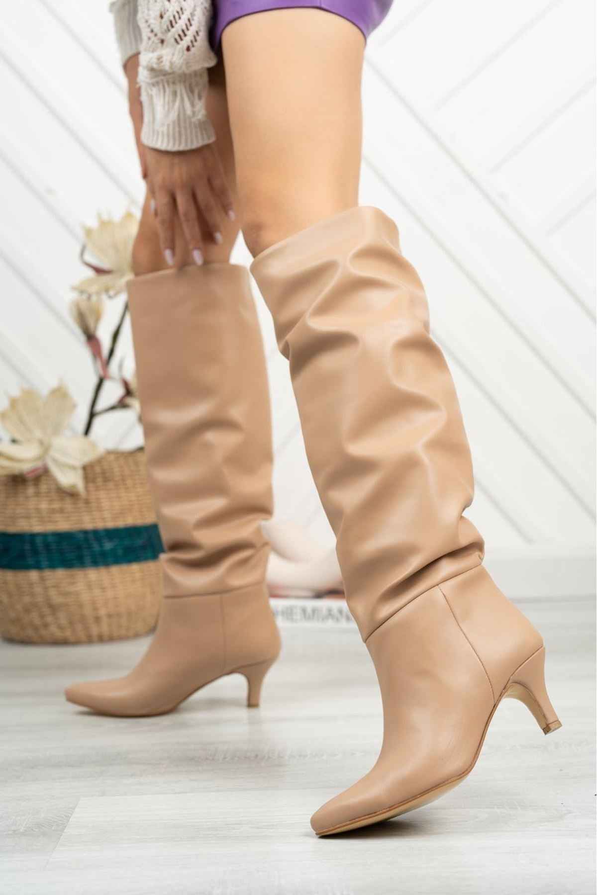 Ayakkabı Aşkı Sr-2001 Nut Körüklü Ince Topuklu Günlük Bayan Çizme