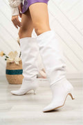 Ayakkabı Aşkı Sr-2001 Beyaz Körüklü Ince Topuklu Günlük Bayan Çizme