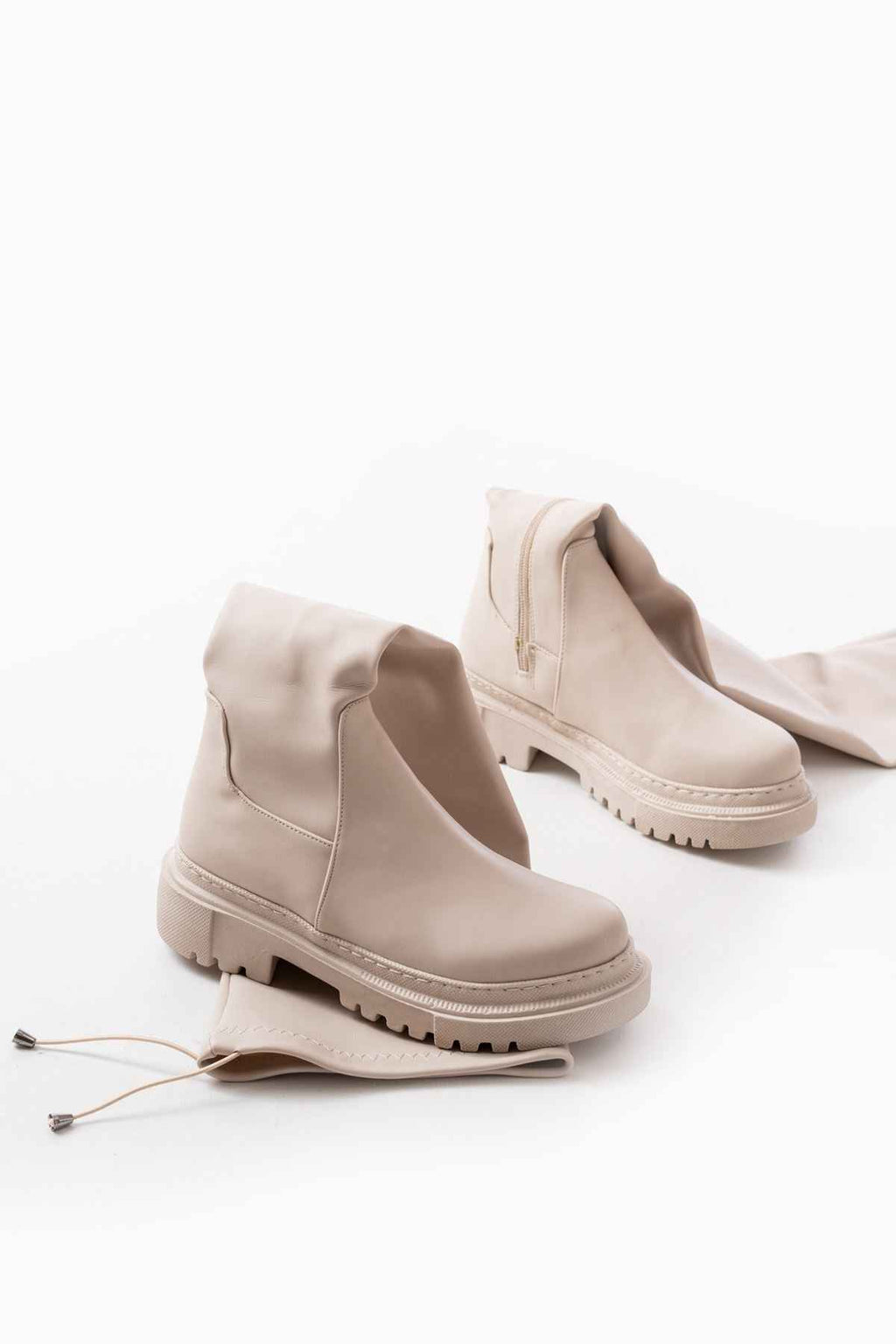 Ayakkabı Aşkı 812-2194 Bej Fermuarlı Diz Üstü Bağcıklı Çorap Günlük Kadın Çizme