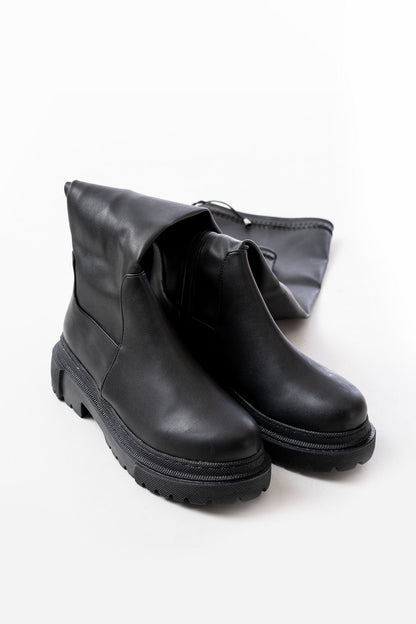 Ayakkabı Aşkı Siyah Fermuarlı Diz Üstü Bağcıklı Çorap Günlük Kadın Çizme