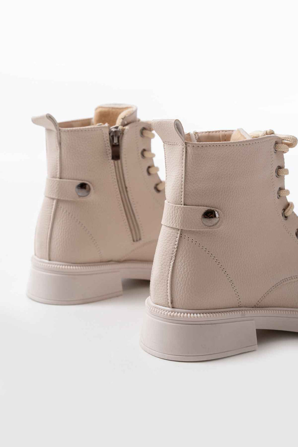 Ayakkabı Aşkı 02-2003 Bej Galata Bağcıklı Fermuarlı Günlük Kadın Bot