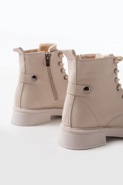 Ayakkabı Aşkı Bej Galata Bağcıklı Fermuarlı Günlük Kadın Bot
