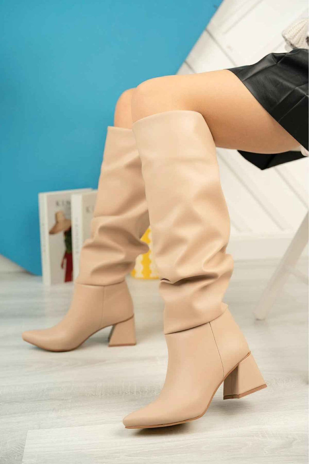 Ayakkabı Aşkı Syt-2002 Nut Körüklü Kalın Topuklu Günlük Bayan Çizme