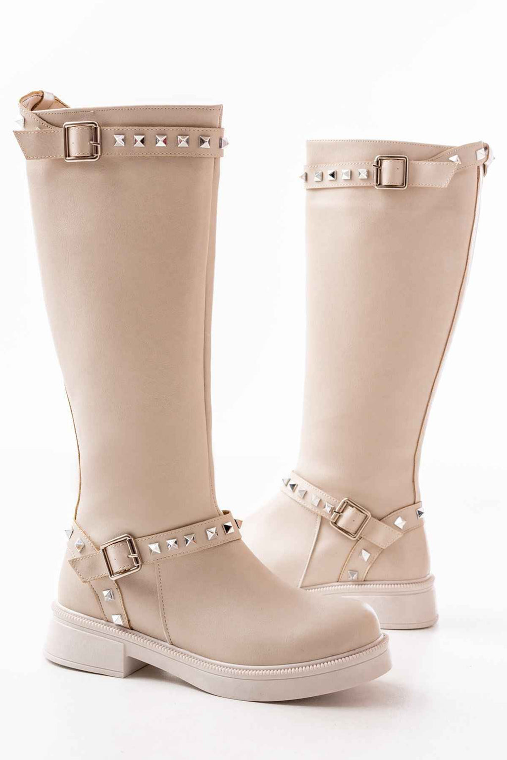 Ayakkabı Aşkı 02-307 Bej Düz Topuklu Günlük Bayan Binici Çizme